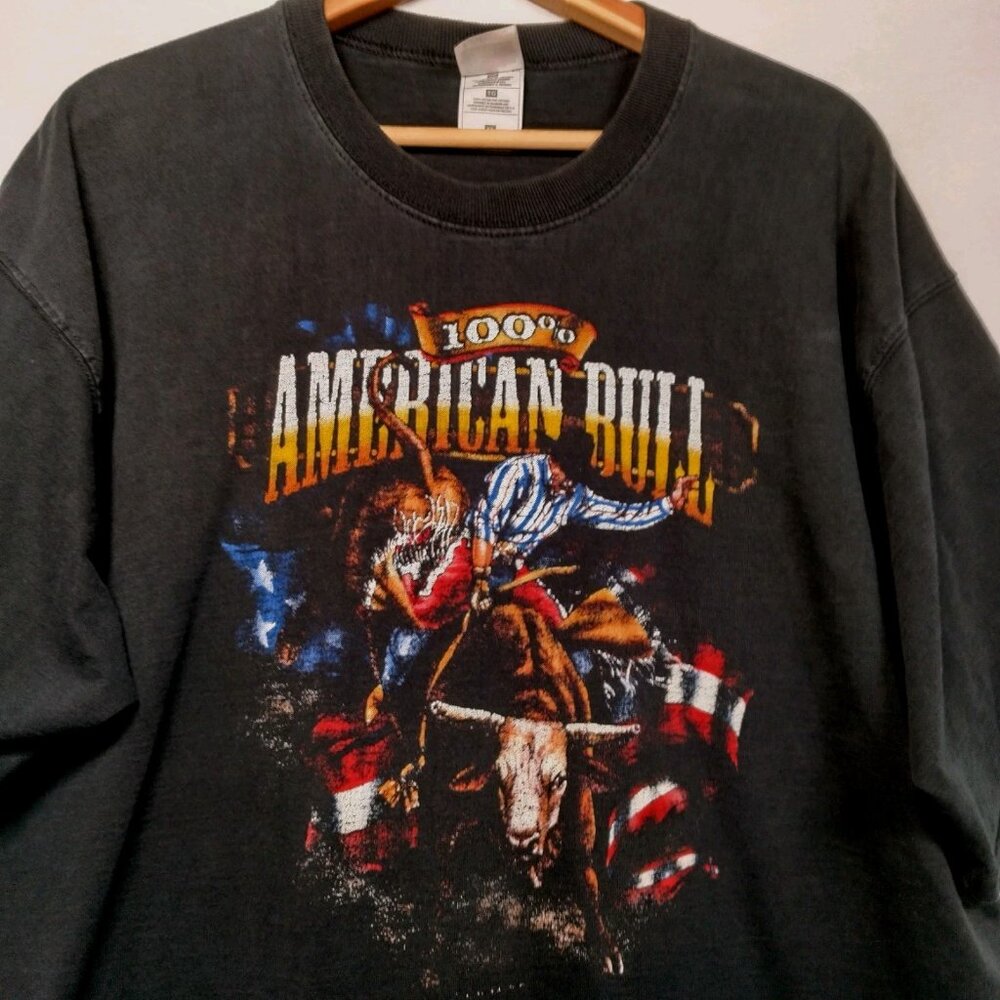 American Bull Rider Shirt Men XL Black Short Sleeve Rodeo Cowboy Western